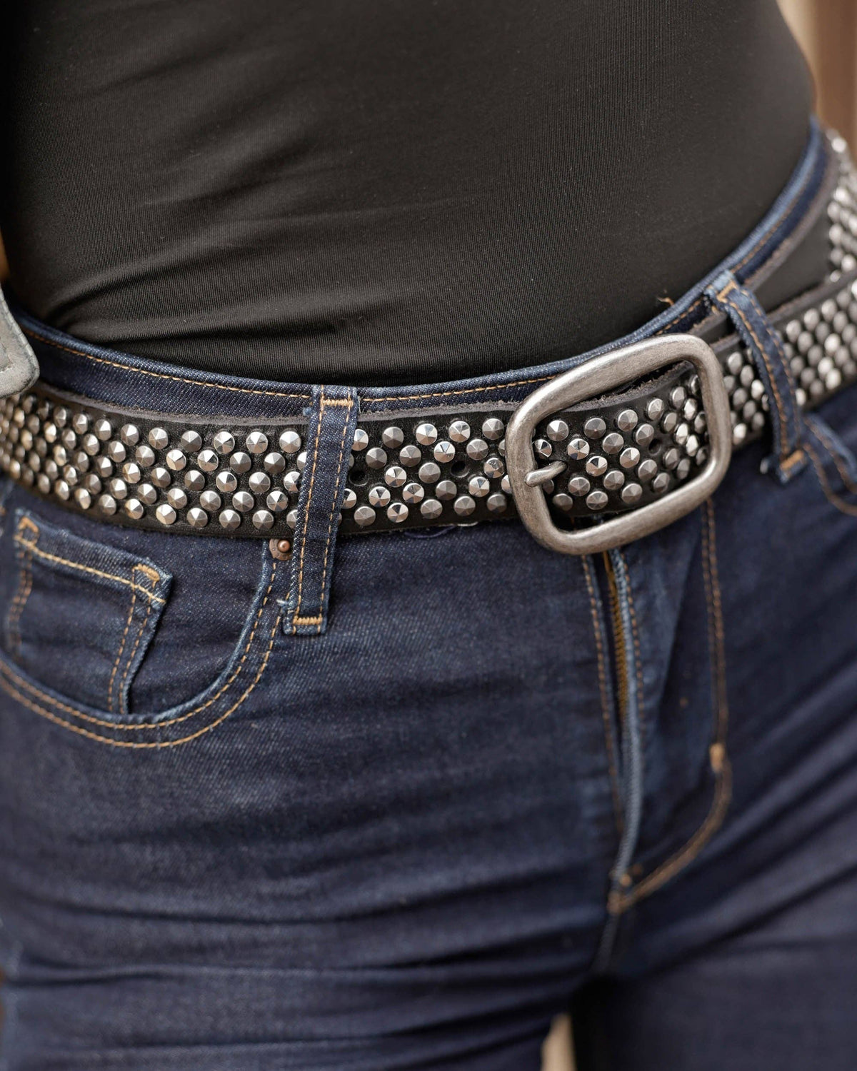 Britta | Vintage Silver Buckle Studded Leather Belt Women