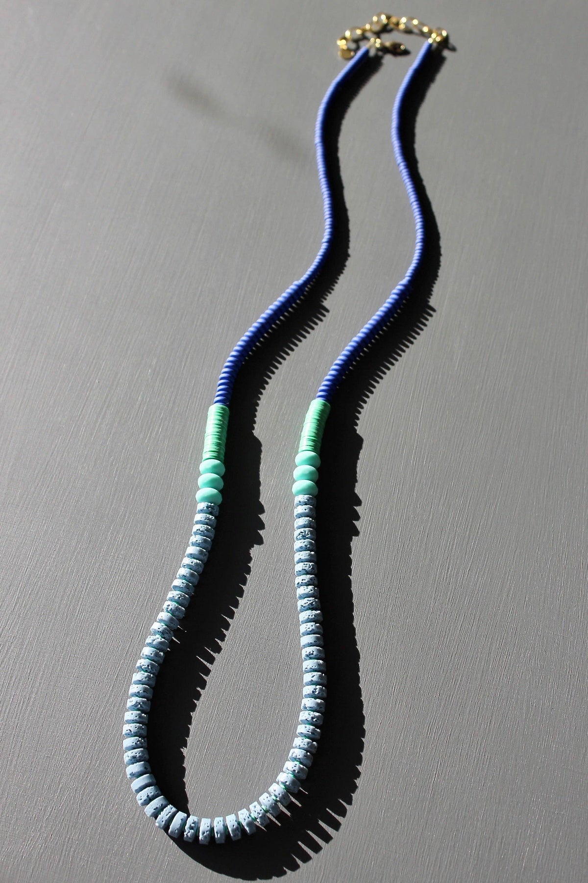 KYL133 cobalt and lava bead long necklace