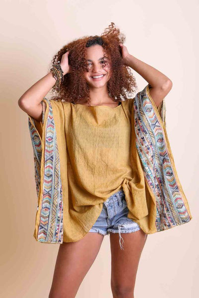 Geometric Embroidered Sleeve Kimono available in multiple colors