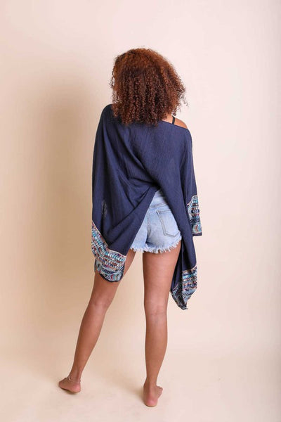 Geometric Embroidered Sleeve Kimono available in multiple colors