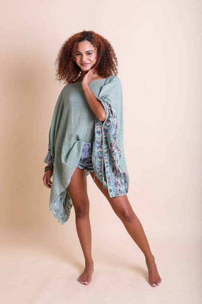 Geometric Embroidered Sleeve Kimono available in multiple colors