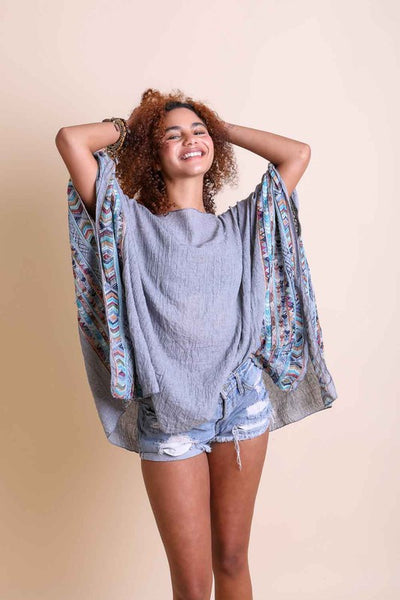 Geometric Embroidered Sleeve Kimono available in multiple colors