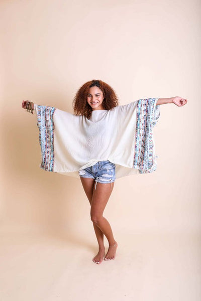 Geometric Embroidered Sleeve Kimono available in multiple colors