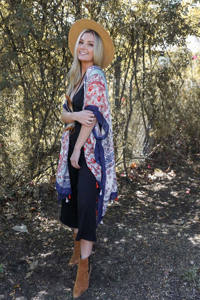 Paisley Floral Patchwork Kimono available in Navy and Red