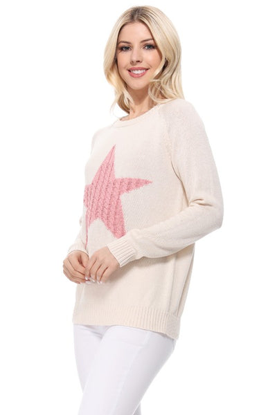 Star Jacquard Round Neck Pullover Sweater available in 3 colors