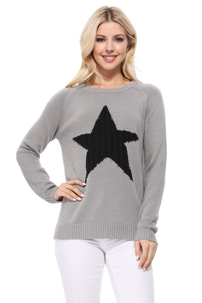 Star Jacquard Round Neck Pullover Sweater available in 3 colors