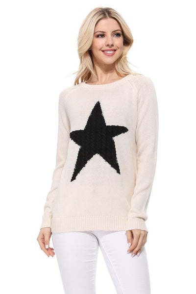 Star Jacquard Round Neck Pullover Sweater available in 3 colors