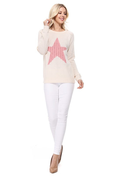 Star Jacquard Round Neck Pullover Sweater available in 3 colors