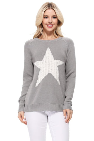 Star Jacquard Round Neck Pullover Sweater available in 3 colors