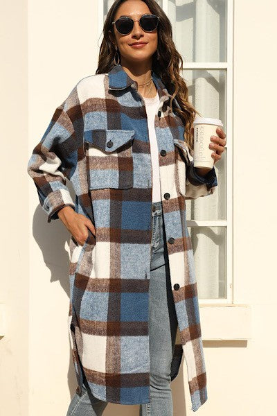 Long Plaid Flannel Jacket