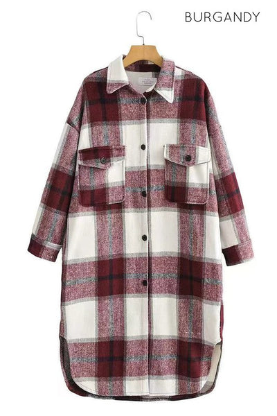 Long Plaid Flannel Jacket