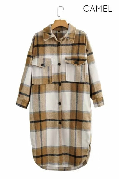 Long Plaid Flannel Jacket
