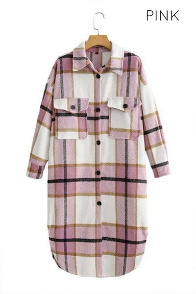 Long Plaid Flannel Jacket