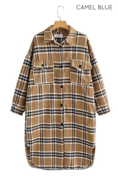 Long Plaid Flannel Jacket