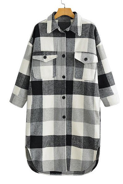 Long Plaid Flannel Jacket