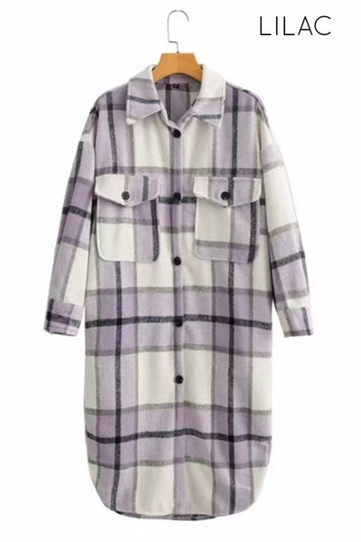 Long Plaid Flannel Jacket