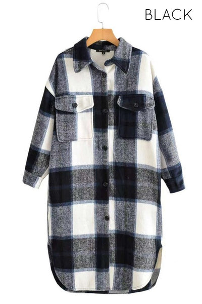 Long Plaid Flannel Jacket
