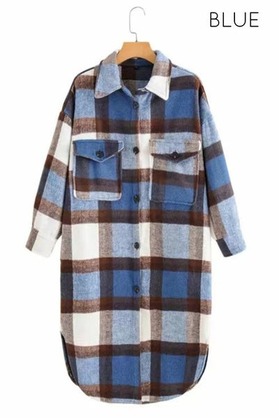 Long Plaid Flannel Jacket