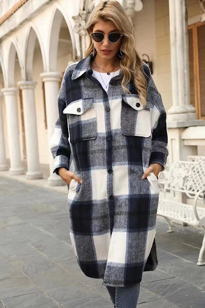 Long Plaid Flannel Jacket