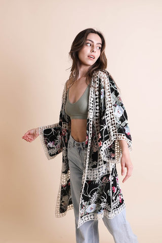 Heirloom Embroidered Kimono available in Black and Ivory