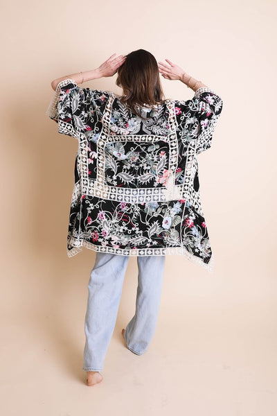 Heirloom Embroidered Kimono available in Black and Ivory