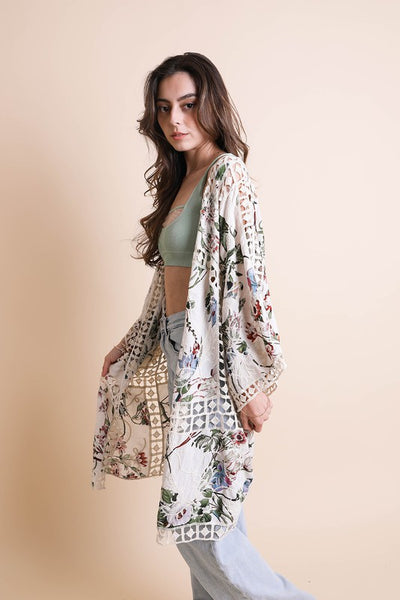 Heirloom Embroidered Kimono available in Black and Ivory