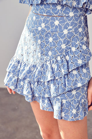 Eyelet Ruffle Skirt available in Chambray and Lavender