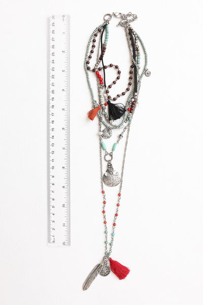 Feather Fringe Multi Layered Necklace