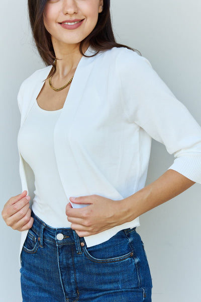 3/4 Sleeve Cropped Cardigan in Ivory