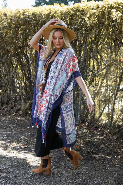 Paisley Floral Patchwork Kimono available in Navy and Red